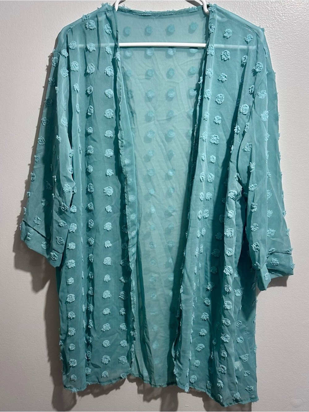 Light Teal Pom-Pom Sheer Kimono Jacket Size XL (1449)